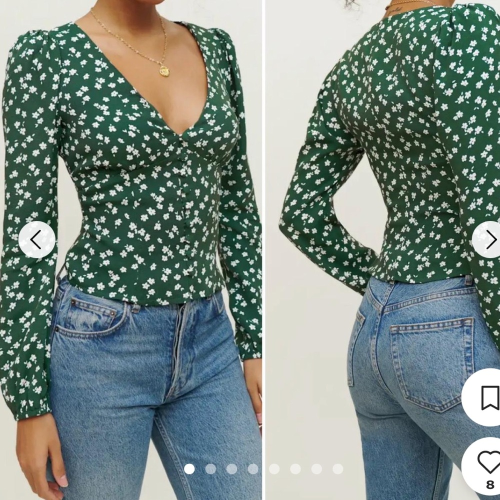 Reformation Green Floral Blouse